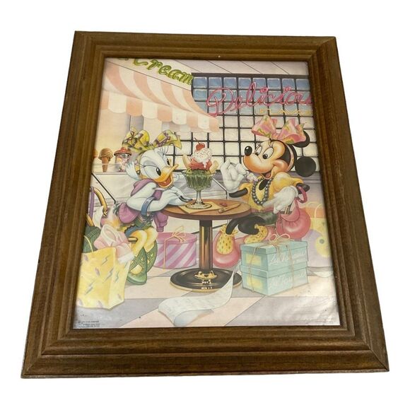 Vintage 1980s Disney Minnie Mouse & Daisy Duck Ice Cream Framed 12x10” - Picture 3 of 12